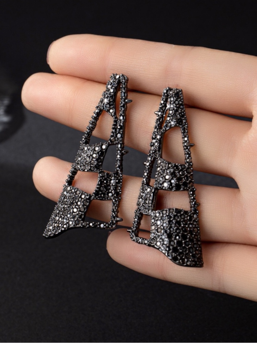 Alexis Bittar Pavé Gunmetal Checkerboard Fan Earrings